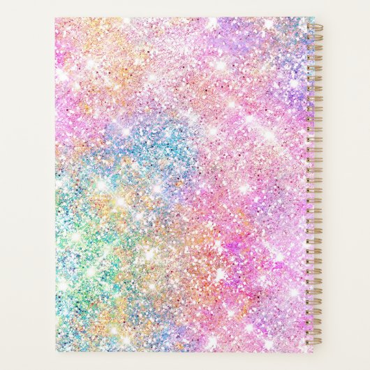 Niedlich Rosa Rainbow-Einhorn-Glitzer-Monogramm Planer (Rückseite)