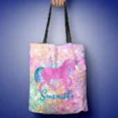 Niedlich Rosa Rainbow-Einhorn-Glitzer-Monogramm Tasche