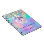 Niedlich rosa Regenbogen einhorn Glitzer Monogramm Notizblock (Rechte Seite)