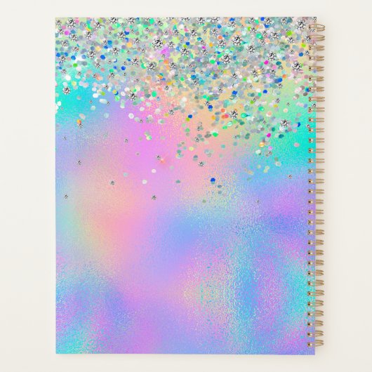 Niedlich rosa Regenbogen einhorn Glitzer Monogramm Planer (Rückseite)