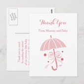 Niedlich-rosa Regenschirm und Bow Baby Dusche Viel Postkarte (Vorne/Hinten)
