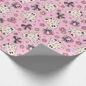 Niedlich rosa Retro Blumencoquette Ghosts Pumpkins Geschenkpapier (Ecke)
