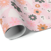 Niedlich rosa Retro Blumengeister Halloween Geschenkpapier (Rolleneckpunkt)