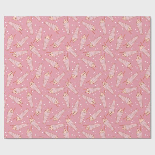 Niedlich rosa Retro Erdbeere Milkshake Muster Geschenkpapier (Flach)