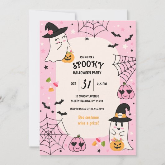 Niedlich rosa Retro-Halloween-Party Einladung (Vorderseite)