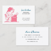 Niedlich rosa Retro-Karikatur Buchhalterin Visitenkarte (Vorne/Hinten)