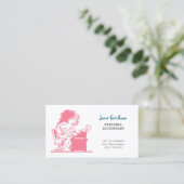 Niedlich rosa Retro-Karikatur Buchhalterin Visitenkarte (Stehend Vorderseite)