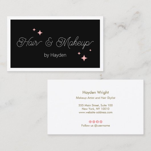 Niedlich rosa Retro Stars Skript Schwarze Schönhei Visitenkarte (Vorne/Hinten)
