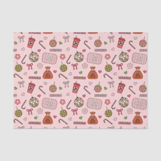 Niedlich rosa Retro Weihnachten Seidenpapier (Vorderseite)