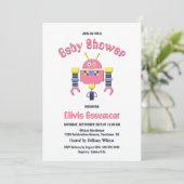 Niedlich-Rosa-Roboter-Kinderdusche Einladung (Stehend Vorderseite)