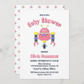 Niedlich-Rosa-Roboter-Kinderdusche Einladung (Vorne/Hinten)