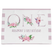 Niedlich Rosa Rose Gold Blütenstreifen am ersten G Große Geschenktüte (Vorderseite)