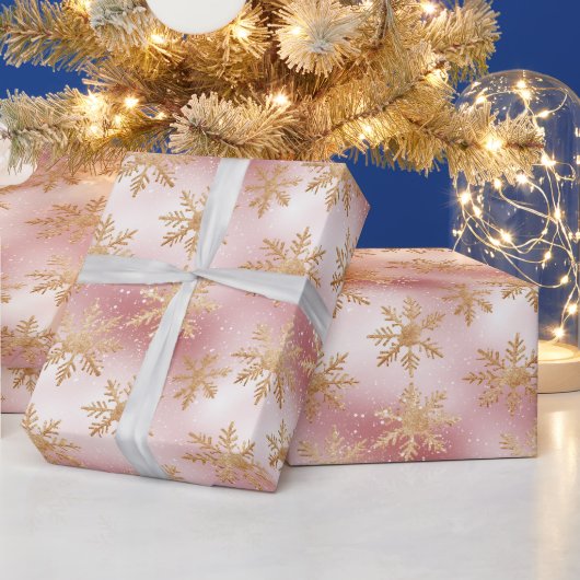 Niedlich Rosa Rose Gold Snowflake Festivals Muster Geschenkpapier (Feiertage)