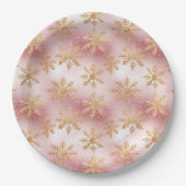Niedlich Rosa Rose Gold Snowflake Festivals Muster Pappteller (Vorderseite)