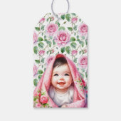Niedlich rosa Rosen und lächelndes Baby Girl von u Geschenkanhänger (Vorderseite)
