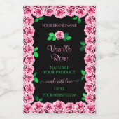 Niedlich rosa Rosenrahmen Elegante, schwarze Produ Lebensmitteletikett (Einzelnes Label)