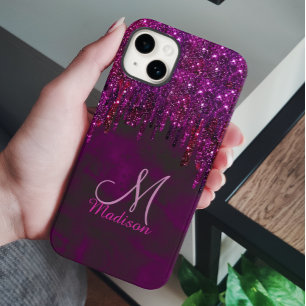 Niedlich Rosa Rot Einhorn Glitzer Tropfen Monogram Case-Mate iPhone 14 Hülle