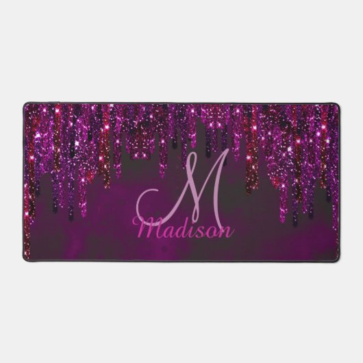 Niedlich Rosa Rot Einhorn Glitzer Tropfen Monogram Schreibtischunterlage (Vorderseite)