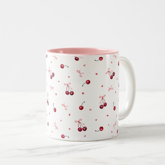 Niedlich rosa rote Bows Kirschen Herz Zweifarbige Tasse (VorderseiteRechts)