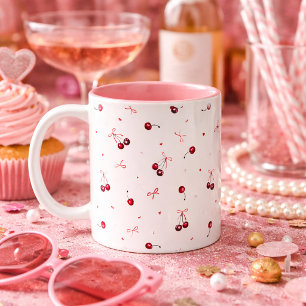 Niedlich rosa rote Bows Kirschen Herz Zweifarbige Tasse