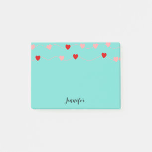 Niedlich rosa rote Herzen auf String Personalisier Post-it Klebezettel