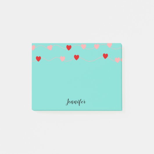 Niedlich rosa rote Herzen auf String Personalisier Post-it Klebezettel (Vorderseite)