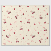 Niedlich rosa rote Kirschen Herz Bows Creme Geschenkpapier (Flach)