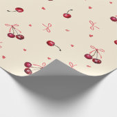 Niedlich rosa rote Kirschen Herz Bows Creme Geschenkpapier (Ecke)