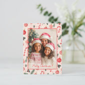 Niedlich Rosa Rotes Foto Weihnachten Postkarte (Stehend Vorderseite)