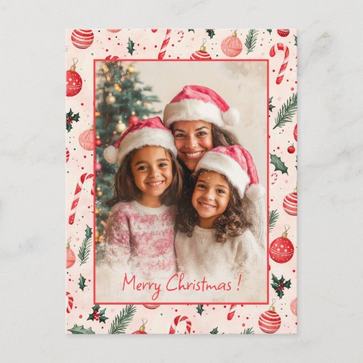 Niedlich Rosa Rotes Foto Weihnachten Postkarte (Vorderseite)