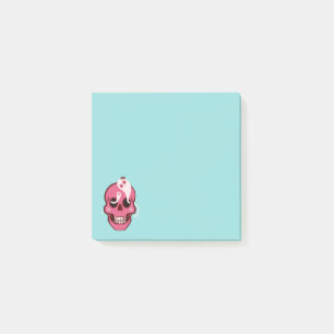 Niedlich rosa Schädel mit Spinnen und Geistern in  Post-it Klebezettel