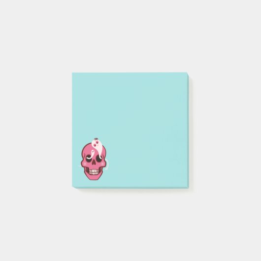 Niedlich rosa Schädel mit Spinnen und Geistern in Post-it Klebezettel (Vorderseite)