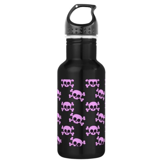 Niedlich rosa Schädel und Kreuzknochen Trinkflasche (Vorderseite)