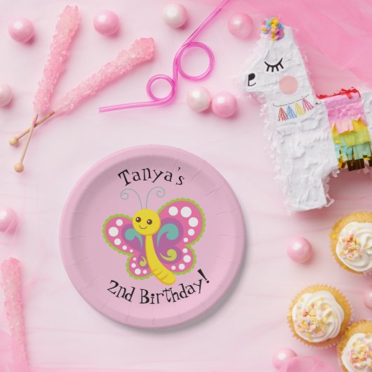 Niedlich rosa Schmetterling Pappteller (Party)