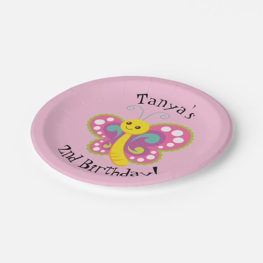 Niedlich rosa Schmetterling Pappteller (Schrägansicht)