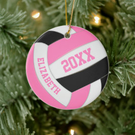 niedlich rosa Schwarz-weißer Gürtelvolleyball Keramik Ornament