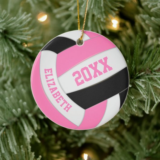 niedlich rosa Schwarz-weißer Gürtelvolleyball Keramik Ornament (Baum)