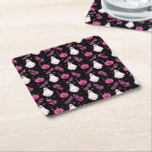 Niedlich rosa Schwarz-weißes Halloween-Party Rechteckiger Pappuntersetzer (angewinkelt)