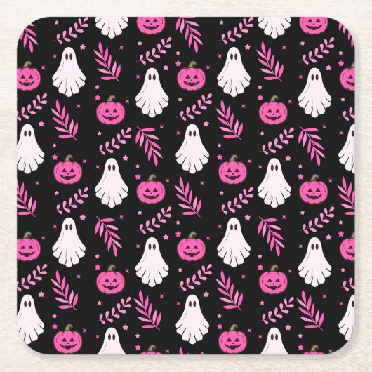 Niedlich rosa Schwarz-weißes Halloween-Party Rechteckiger Pappuntersetzer (Vorderseite)