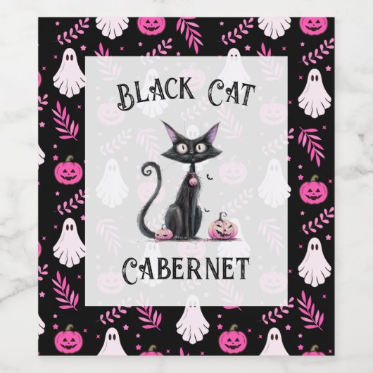 Niedlich rosa Schwarz-weißes Halloween-Party Weinetikett (Einzelnes Label)