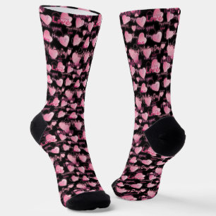 Niedlich-rosa-schwarze Herzen Valentinstag Socken