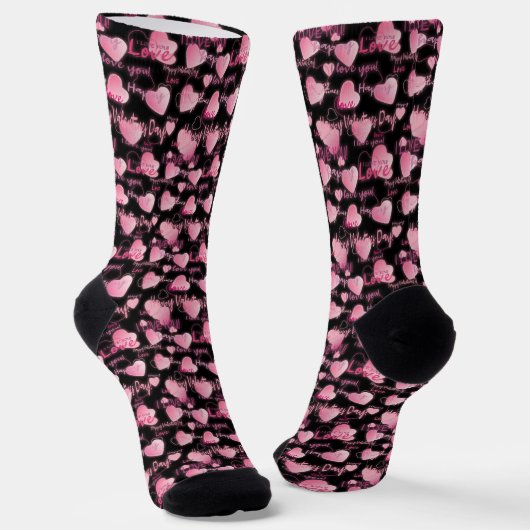 Niedlich-rosa-schwarze Herzen Valentinstag Socken (Gewinkelt)
