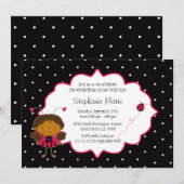 Niedlich-rosa-schwarze Ladybug Geburtstagsfeier Einladung (Vorne/Hinten)