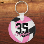 niedlich rosa, schwarzer personalisierter Volleyba Schlüsselanhänger (Vorderseite)