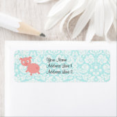 Niedlich rosa Schwein, Aquamarin Damask (Insitu)