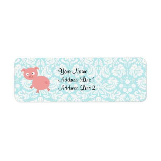Niedlich rosa Schwein, Aquamarin Damask (Vorne)