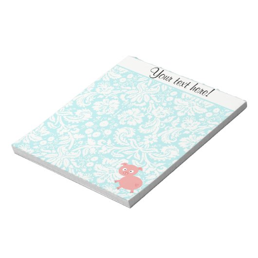 Niedlich rosa Schwein, Aquamarin Damask Notizblock (Rotiert)