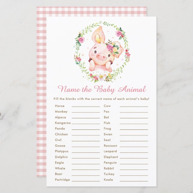 Niedlich rosa Schweinefleisch Name Baby Animal Gam (Vorne/Hinten)