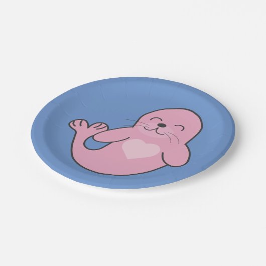 Niedlich rosa Siegel Pappteller (Schrägansicht)