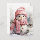 Niedlich rosa Snowman Feiertagspostkarte (Vorne/Hinten)